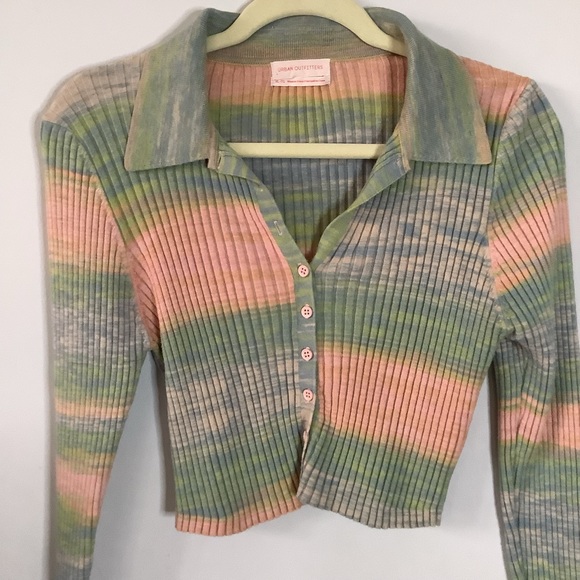 Urban Outfitters space dyed long sleeve cropped button down top size xl - Picture 2 of 8